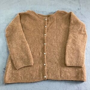 Sezane Mohair Alpaca Blend Cardigan Brown Button Front Made in Italy with flaws